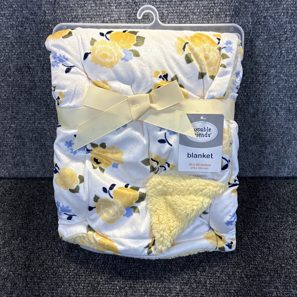Luvable Friends~Yellow‎ Flowers~Sherpa Plush Baby Blanket~40"x30"~NWT